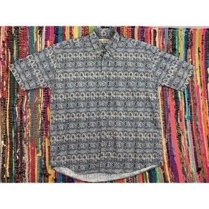 Natural Issue Men's Shirt L Short Sleeve Button Up Hawaiian Blue Ivory